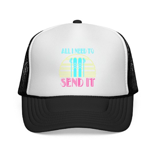Retro Neon Send It Skiing Freestyle Skiers Ski Trucker Caps