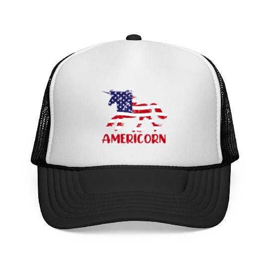 Americorn USA Unicorn Independence Day Party Trucker Caps