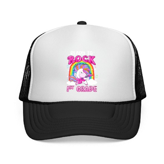 Rocking 1St Grade Electric Guitar Unicorn Rainbow Trucker Caps