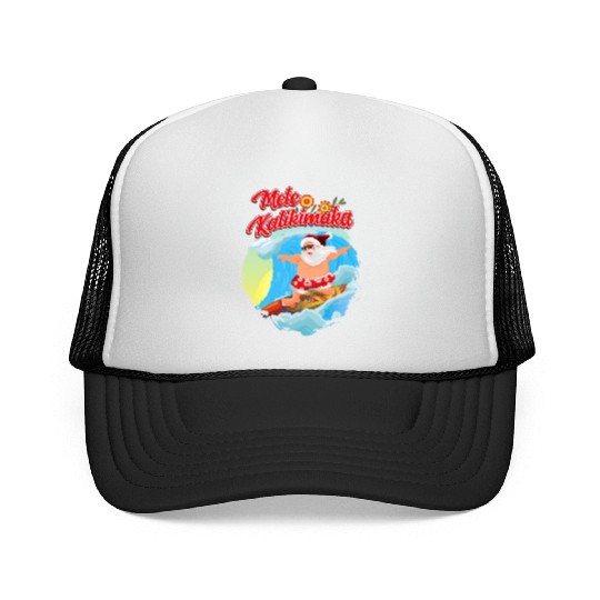 In July Santa Surfing Mele Kalikimaka Trucker Caps