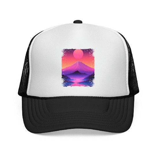 Mount Fuji Aesthetic Japan Sight Vaporwave Volcano Trucker Caps