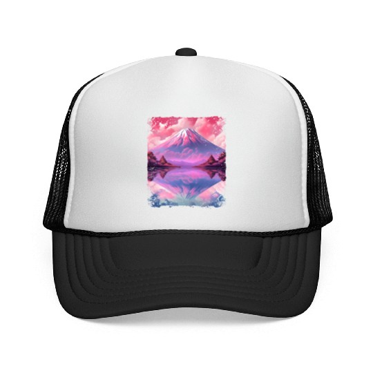 Aesthetic Vaporwave Volcano Japan Sight Mount Fuji Trucker Caps