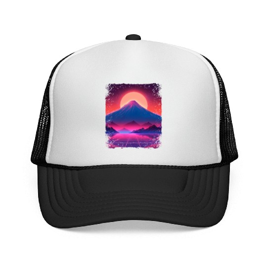 Aesthetic Vaporwave Japan Sight Mount Fuji Volcano Trucker Caps