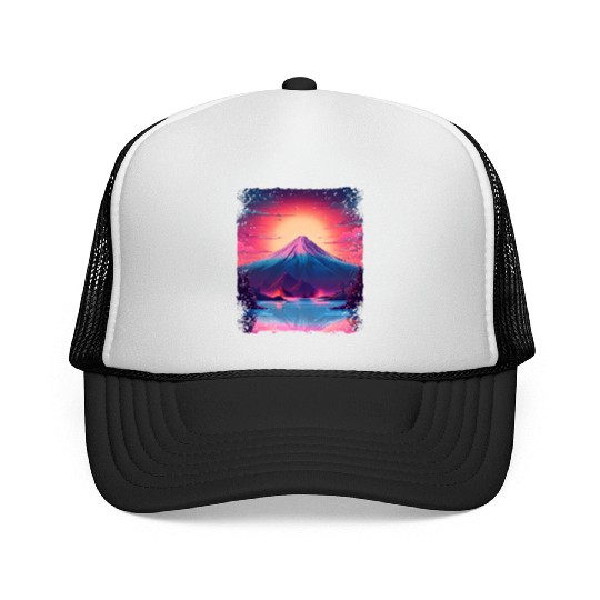 Mount Fuji Sight Aesthetic Japan Vaporwave Volcano Trucker Caps