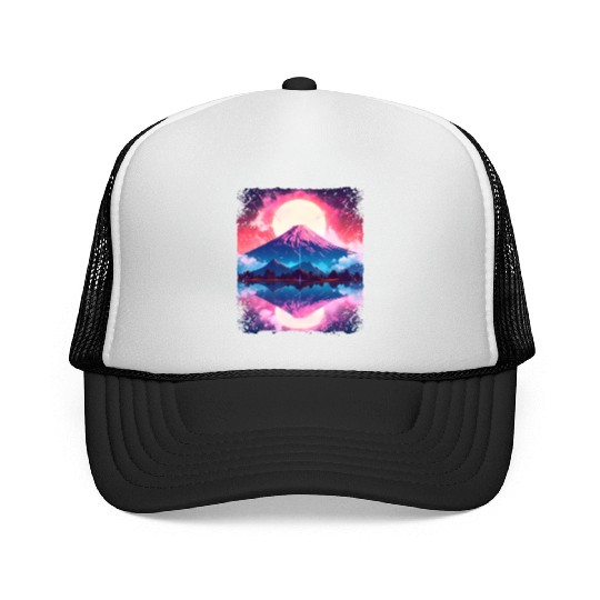 Mount Fuji Vaporwave Aesthetic Japan Sight Volcano Trucker Caps