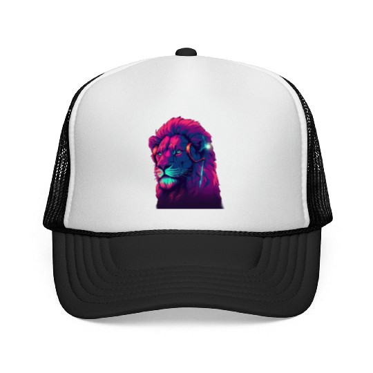 Lionheart Beats The Synthwave Roar of a Lion Trucker Caps