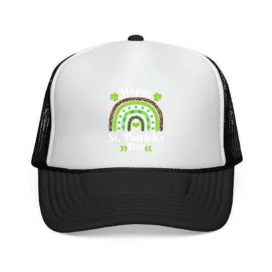 Happy St Patric Day Leopard Print Rainbow Trucker Caps