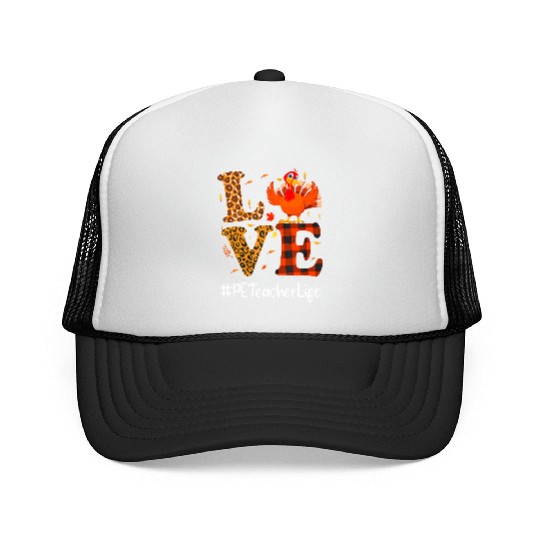 PE Teacher Love Thanksgiving Leopard Turkey Trucker Caps