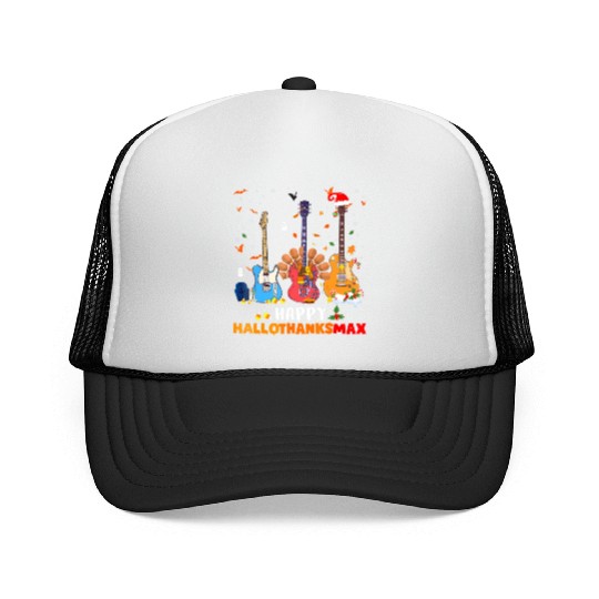 Guitar Happy Hallothanksmas Halloween Trucker Caps