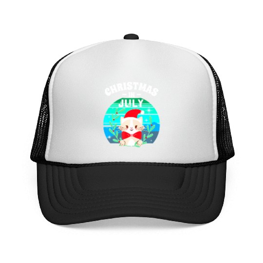 Christmas in July for Women Men Cat Christmas Trucker Caps