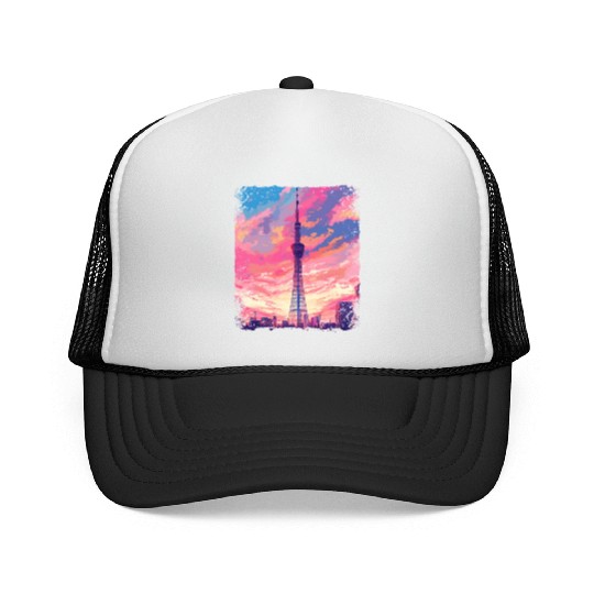 Vaporwave Aesthetic Skytree Tokyo Japanese Sight Trucker Caps