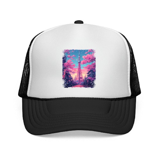 Vaporwave Aesthetic Skytree Tokyo Japanese Sight Trucker Caps