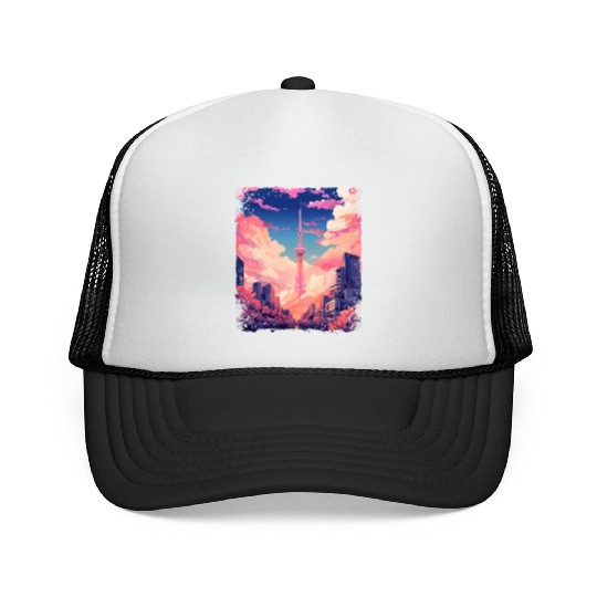 Vaporwave Aesthetic Tokyo Skytree Japanese Sight Trucker Caps