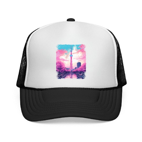 Aesthetic Skytree Tokyo Vaporwave Japanese Sight Trucker Caps