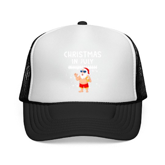 Funny Santa Christmas In July Summer Xmas Gif Trucker Caps