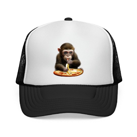 Monkey enjoying banana pizza Trucker Caps