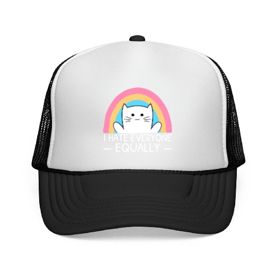 I Hate Everyone Equally Funny Cat Lover Rainbow Trucker Caps