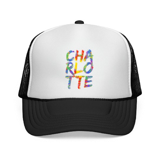 Charlotte Artwork Colorful Rainbow Carolina Trucker Caps