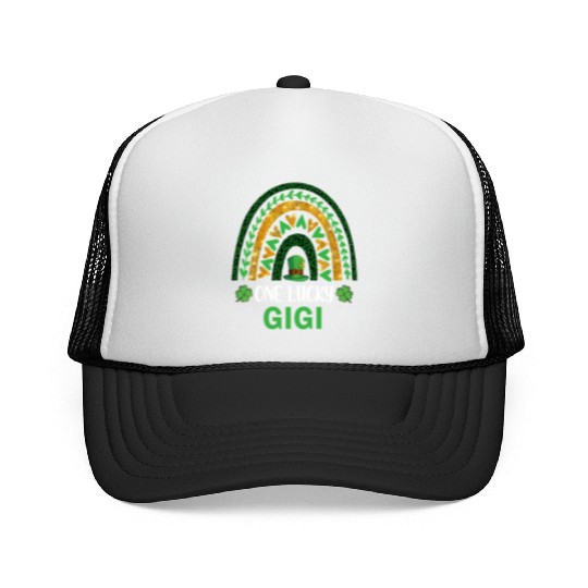 One Lucky Gigi St Patric Day Shamrock Rainbow Trucker Caps