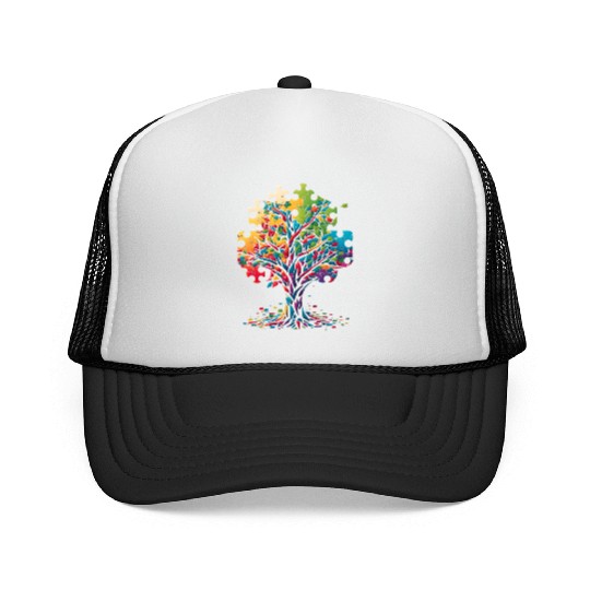 Neurodiversity Autism Awareness Colorful Tree Puzz Trucker Caps