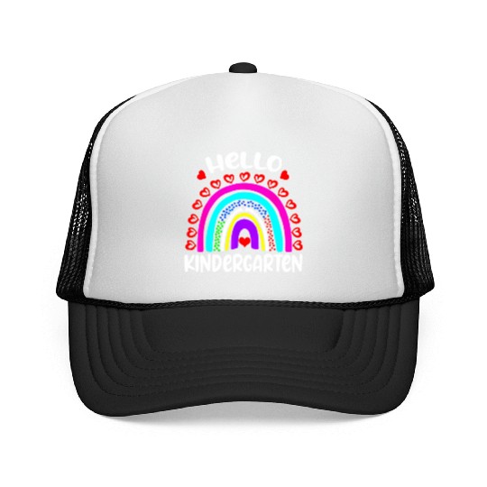 Hello Kindergarten Rainbow Heart Back To School Trucker Caps