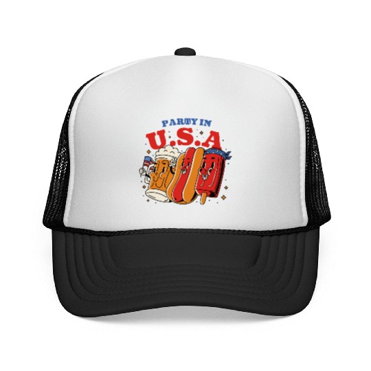 Party In The Usa Hot Dog Love Funny Fourth Of July Trucker Caps