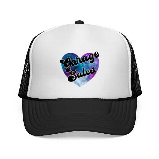 Garage Sales purple blue watercolor heart Trucker Caps