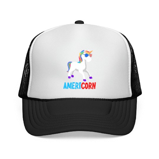 Americorn Independence Day Party Unicorn USA Trucker Caps
