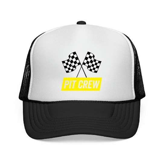 Yellow Italic Pit Crew For Racing Party Costume Trucker Caps