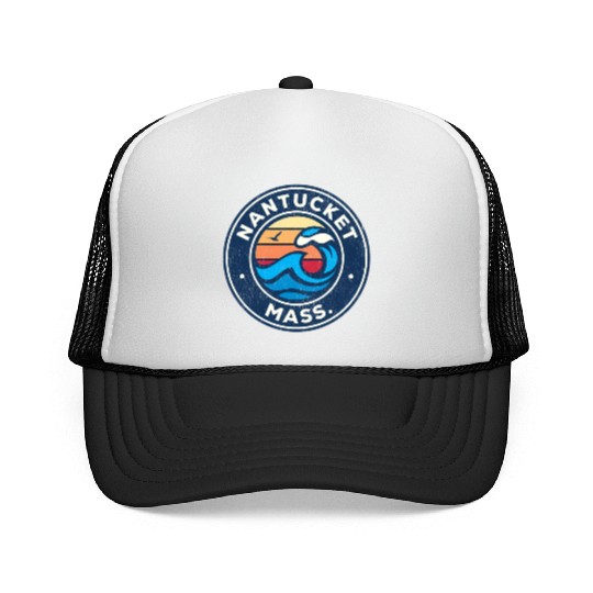 Nantucket Massachusetts Ma Nautical Waves Trucker Caps