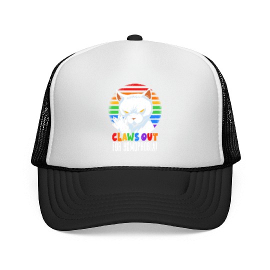 Claws Out for Homophobia Rainbow Angry LGBT Cat Trucker Caps