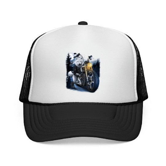 Wolf Riding Chopper Motorcycle In Full Moon Trucker Caps