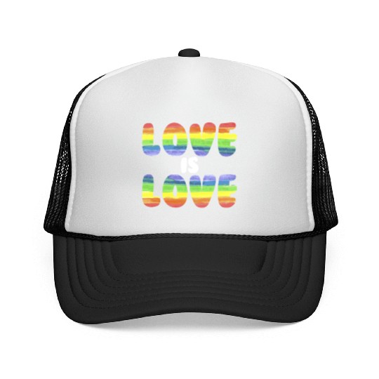 Love Is Love Rainbow LGBTQ Gay Pride Love Is Lovel Trucker Caps