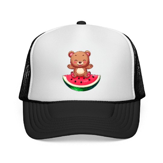 Bear Sits on Watermelon - Cute Nature Design Trucker Caps