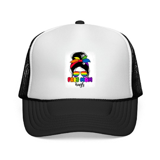Free Mom Hugs Womens Messy Bun LGBTQ Free Mom Hugs Trucker Caps
