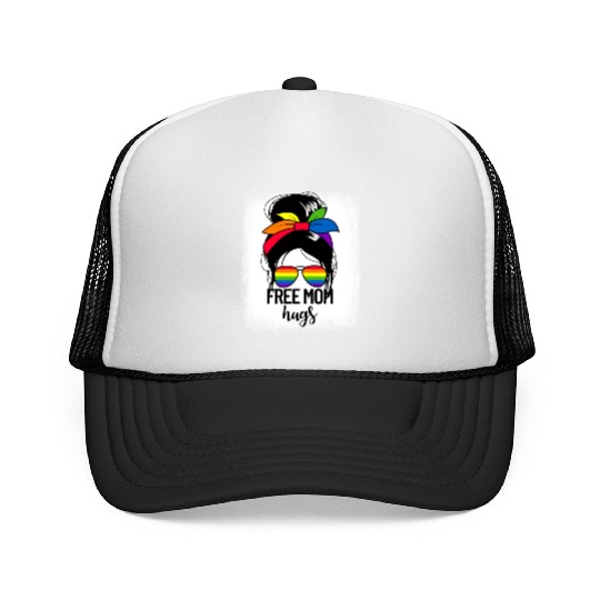 Free Mom Hugs Womens Messy Bun LGBTQ Free Mom Hugs Trucker Caps