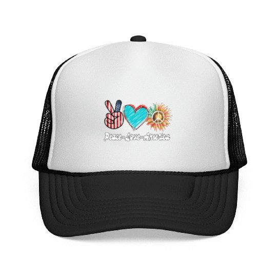 Peace Love America US Flag Fourth Womens JULY 4TH Trucker Caps