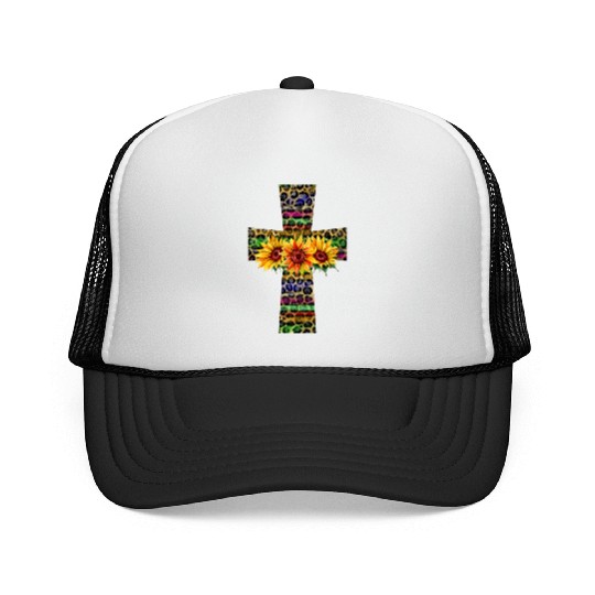 Serape Leopard Cross Png Trucker Caps