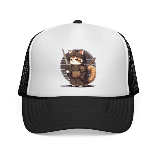 Samurai Cat Warrior Japanese Ninja Cat Kawaii Trucker Caps