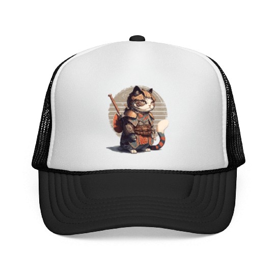 Samurai Cat Warrior Japanese Ninja Cat Kawaii Trucker Caps