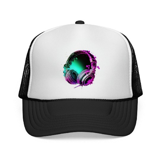 Neon DJ Headphones - Rainbow Rave Graffiti Art Trucker Caps
