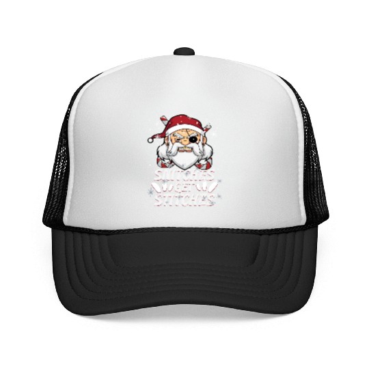 Snitches Get Stitches Santa Hat Funny Santa Pirate Trucker Caps