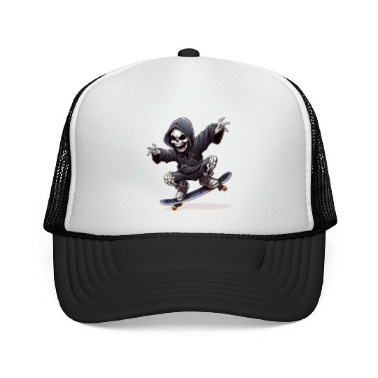 Grim Reaper Shreds the Streets: Skateboarding for Trucker Caps