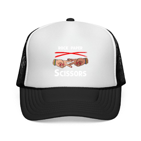 Rock Paper Scissors Funny Lesbian Pride LGBT Trucker Caps
