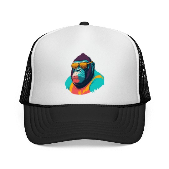 Cool Gorilla with trendy sunglasses illustration Trucker Caps
