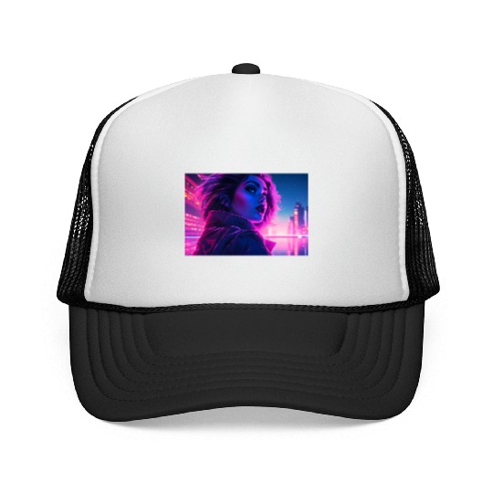 Synthwave Girl - Futuristic Design neon colors Trucker Caps