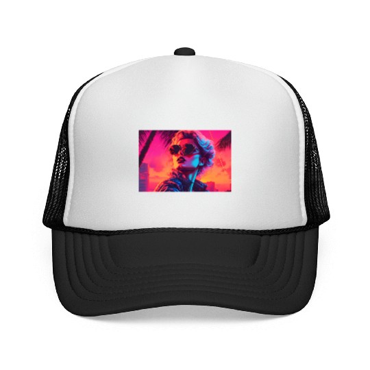 Synthwave Sunset Vibes with sunglasses Trucker Caps