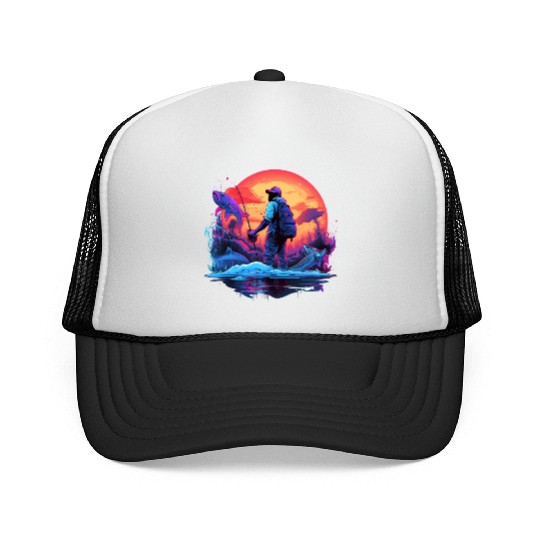 Angler Sunset Neon Style Trucker Caps