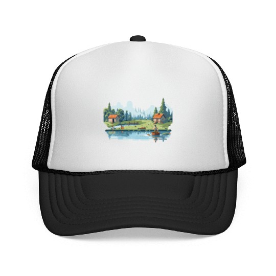 Fisherman Nature 8-bit style Trucker Caps