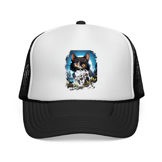 Back to School Funny Cat Kitten Wearing School Trucker Caps